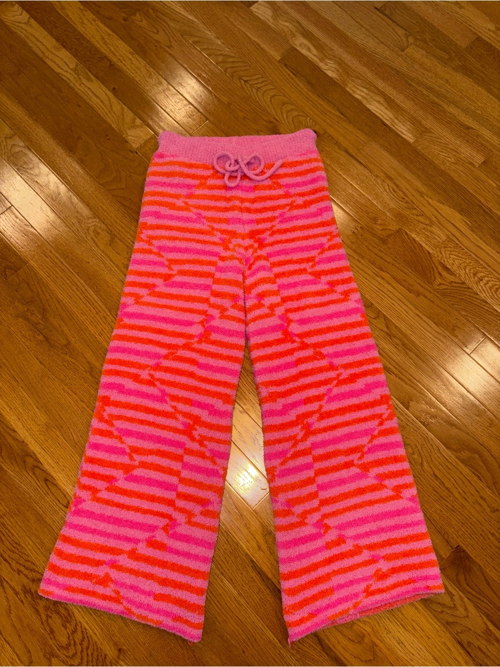 Pink Lily Pink & Orange Striped Fuzzy Track Pants
